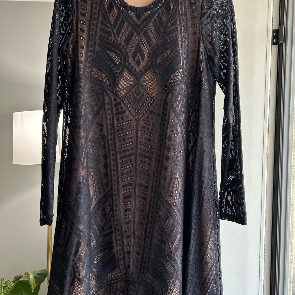 BCBGMaxAzria Black Geometric Lace Dress